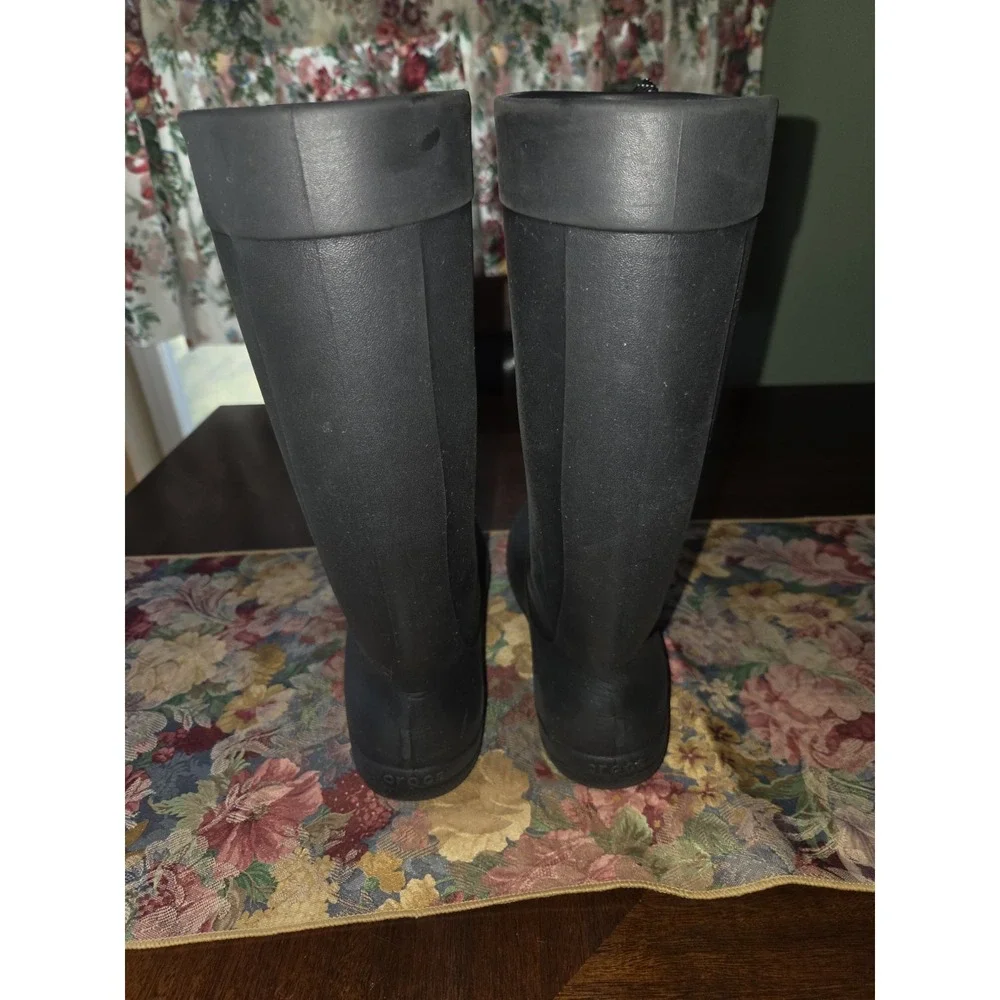 Crocs Black Freesail Tall Rain Boots Women 7 Waterproof Rubber Pull On Garden
